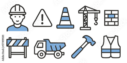 工事現場アイコンセット（フラットデザイン）	