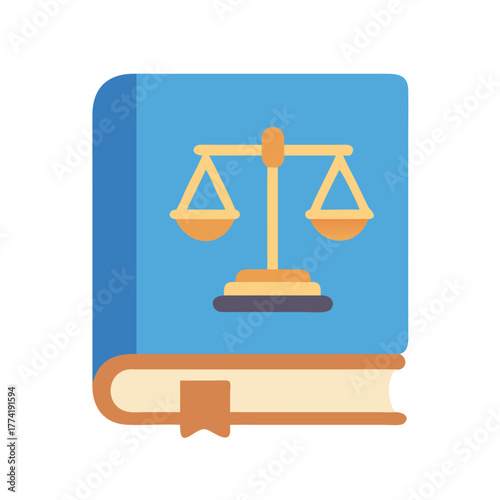 Law book featuring scales of justice in flat design