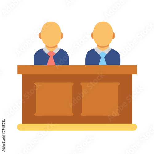 Two judges in courtroom flat vector illustration on black