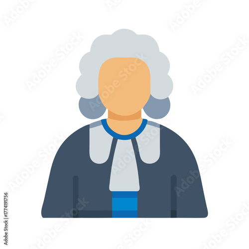 Judge icon illustration featuring wig and robe isolated