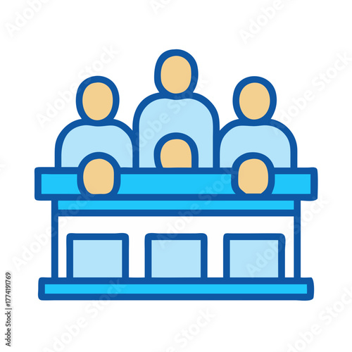 Illustration of people in a jury box arrangement