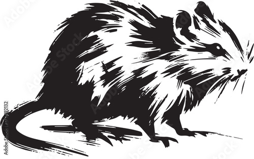 Minimalist sumi-e style illustration of a rodent with bold brush