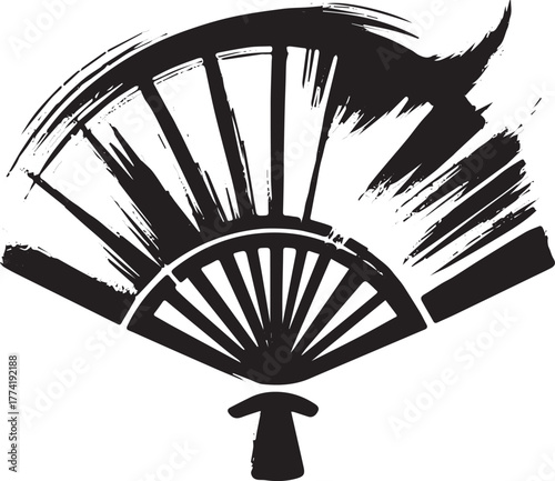 Stylized Hand Fan Brushwork Icon in Minimalist Sumi-e Aesthetic