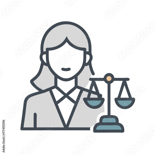 Female lawyer avatar with scales of justice icon