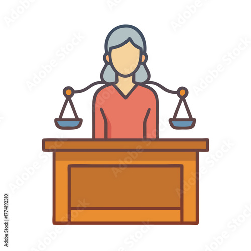 Illustration of a female judge with scales of justice