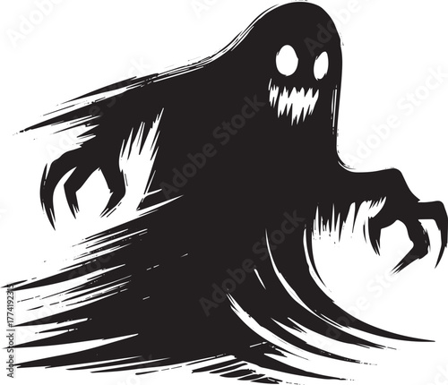 Eerie Specter: A Minimalist Sumi-e Style Depiction of a Frighten
