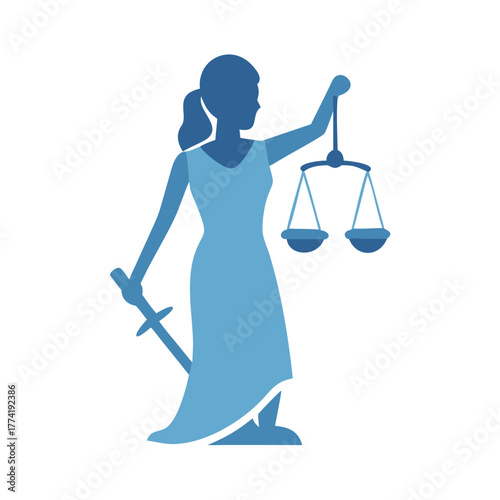 Lady Justice silhouette holding scales on a black background