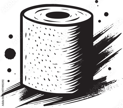 Stylized Paper Towel Roll Icon in Sumi-e Brushwork Style Graphic