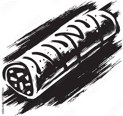 Minimalist monochrome enchilada illustration with sumi-e inspire