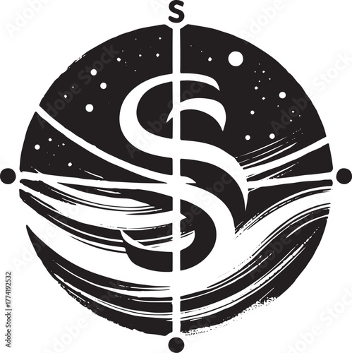 Minimalist South Node Icon Depicting Cosmic Influence in Sumi-e