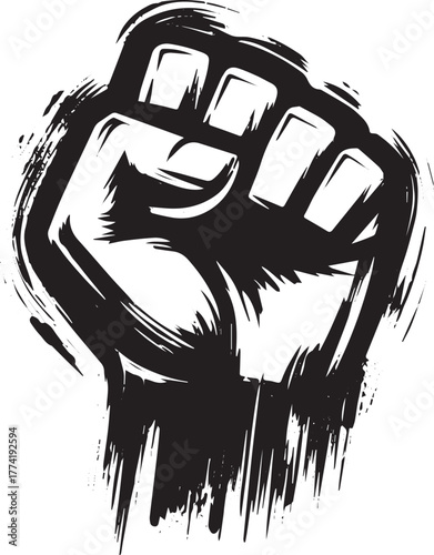 Stylized monochrome fist bump with expressive brushstrokes and t