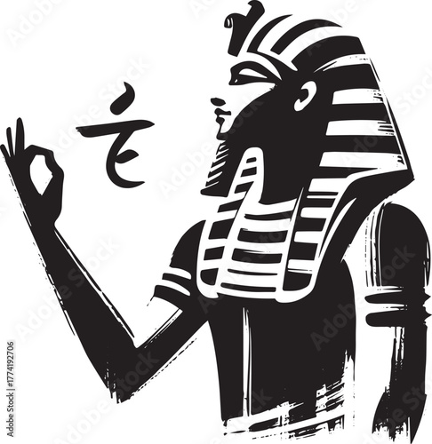 Stylized Egyptian Pharaoh in Sumi-e Technique, Minimalist Cultur