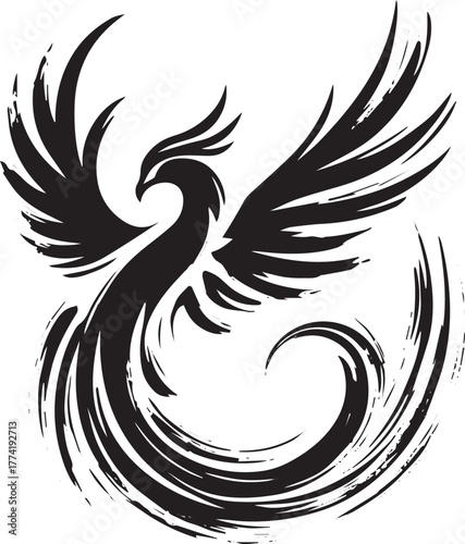 Elegant phoenix icon in brush stroke style, minimalist symbol de