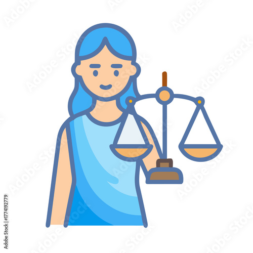 Flat illustration of woman holding scales of justice