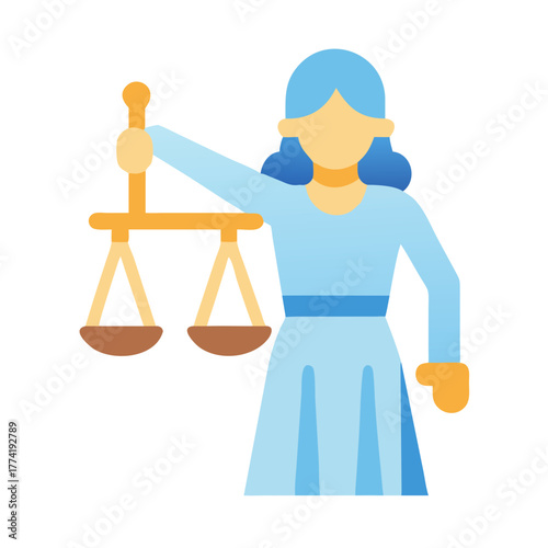 Abstract flat Lady Justice scales on solid black backdrop