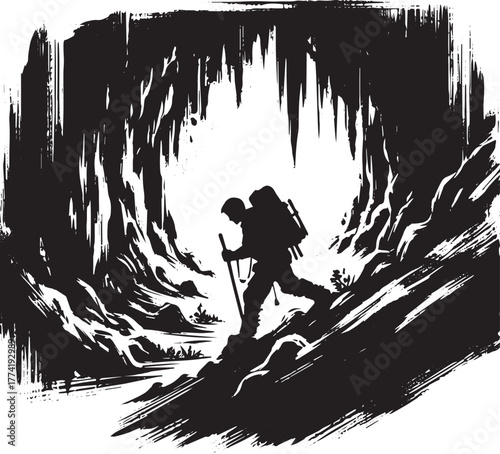 Solitary explorer ventures into the depths of a brush stroke cav