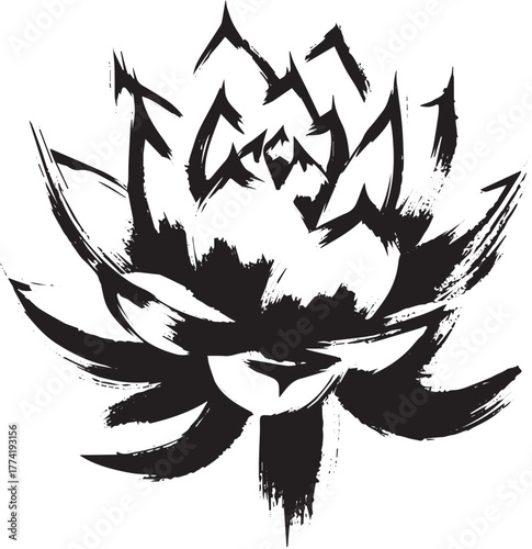 Minimalist sumi-e illustration of a Echeveria Succulent in black