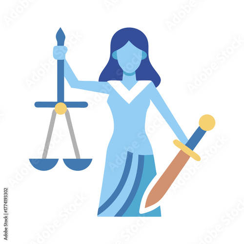 Foto Lady Justice illustration with scales and sword on black