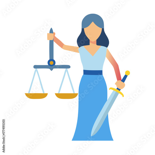 Flat design lady justice with scales and sword icon
