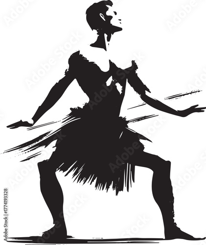 Sumi-e interpretation: A dancer embodies hula motion in expressi