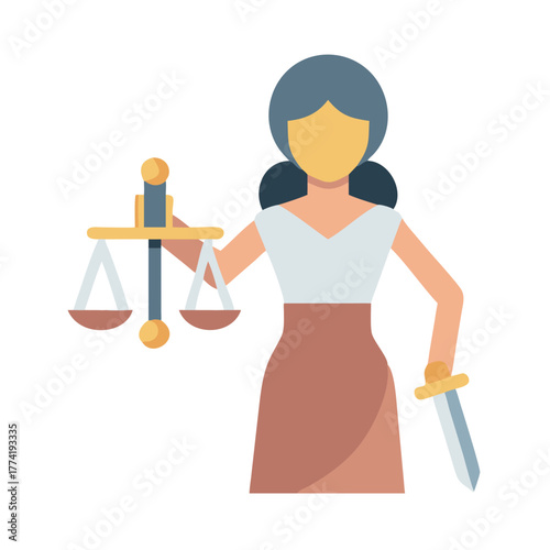 Lady Justice flat icon illustration on solid background