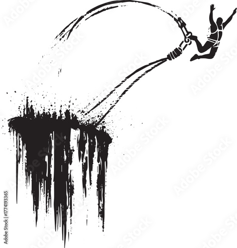Expressive Ink Bungee Jump: Silhouette of Thrill and Adventure i