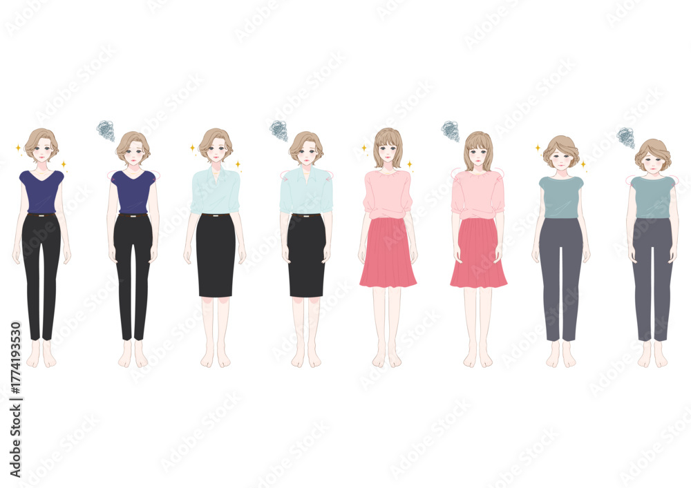 Fototapeta premium 姿勢改善ビフォーアフター女性フルボディ比較セット
