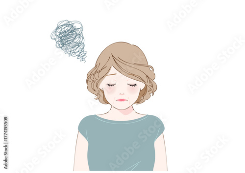 落ち込み悩む中高年女性上半身ミント