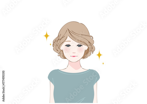 姿勢の良い中高年女性上半身ミント