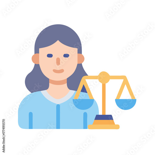 Female figure with scales of justice in flat style