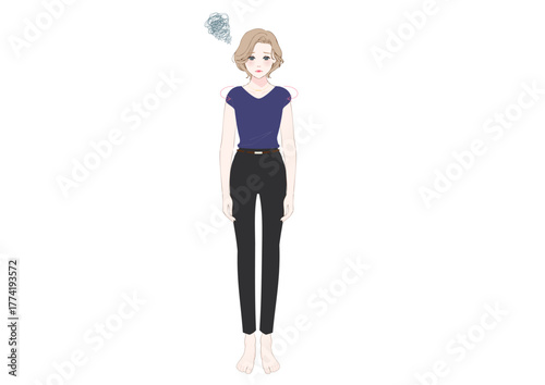 姿勢の悪い女性巻き肩猫背全身