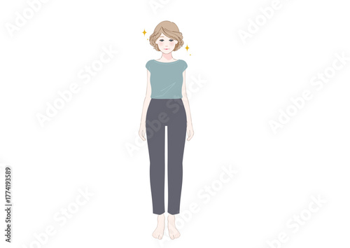 姿勢の良い中高年女性カジュアル全身