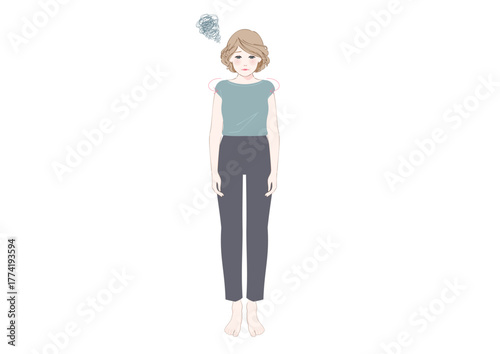 姿勢の悪い中高年女性巻き肩猫背全身