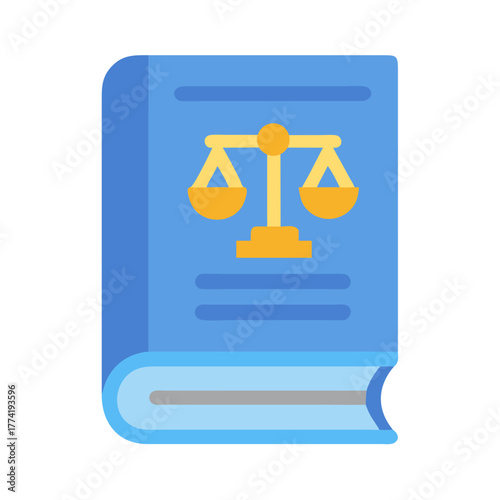Blue law book with golden justice scales illustration