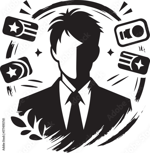 Stylized influencer icon showcases sumi-e ink art, embodying dig