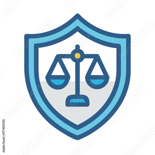 Scales of justice within a protective shield vector graphic