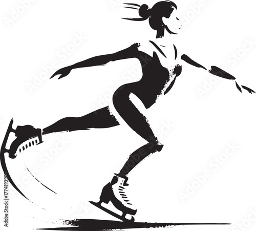 Elegant figure skating silhouette in artistic, minimalist sumi-e