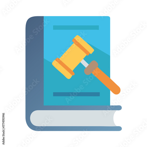 Law book with gavel illustration on a black background