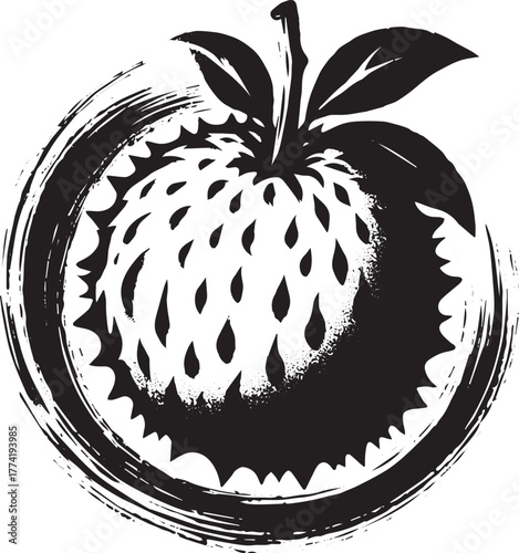 Monochrome Soursop: A Brushstroke Illustration of Exotic Fruit D