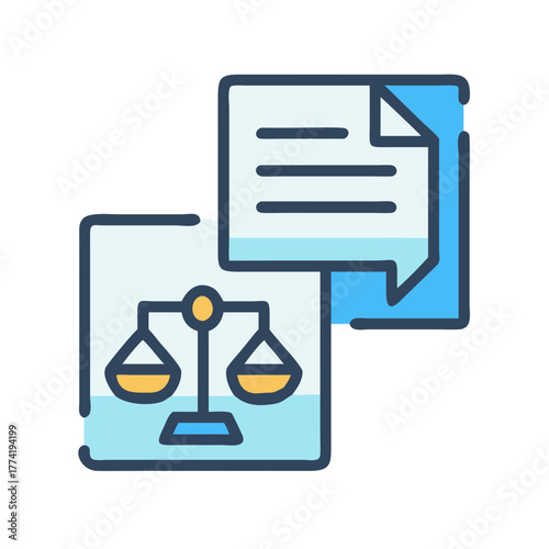 Scales of justice and legal documents icon illustration