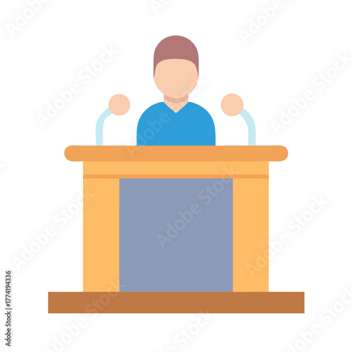 Speaker at podium with microphone vector flat illustration