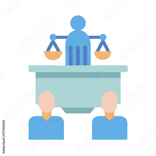 Simple graphic: A judge behind the scale of justice