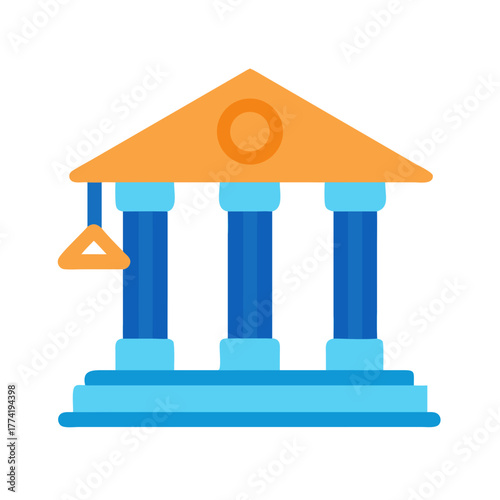 Flat design blue and orange courthouse on black background