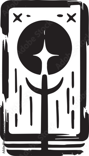 Esoteric tarot card illustration featuring celestial symbols in