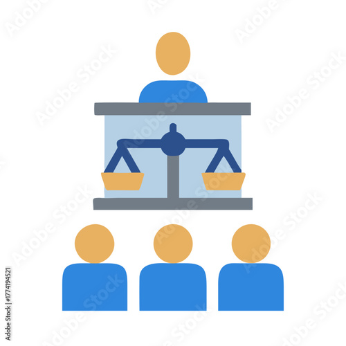 Flat design illustration of court with judge and jury
