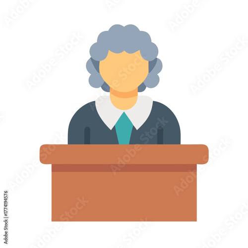 Flat illustration of a judge at her bench