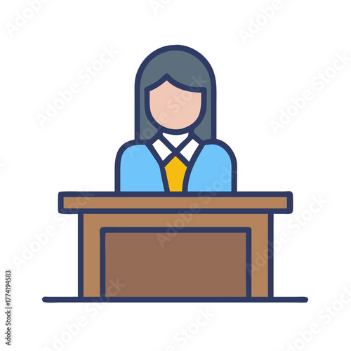 Woman behind desk flat illustration on black background