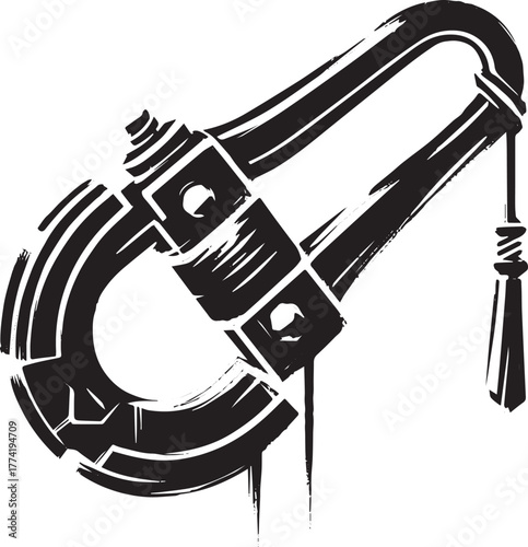 Monochromatic Sumi-e Depiction of a Mechanical Puller Tool, Simp