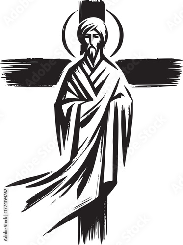 Sumi-e style Saint Cross illustration, evocative spiritual art i