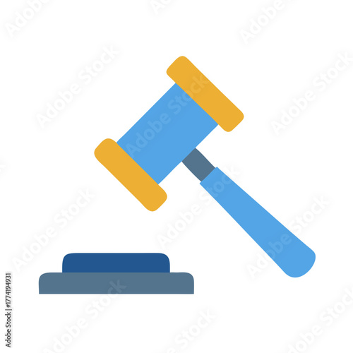 Gavel of justice with striking block on black background